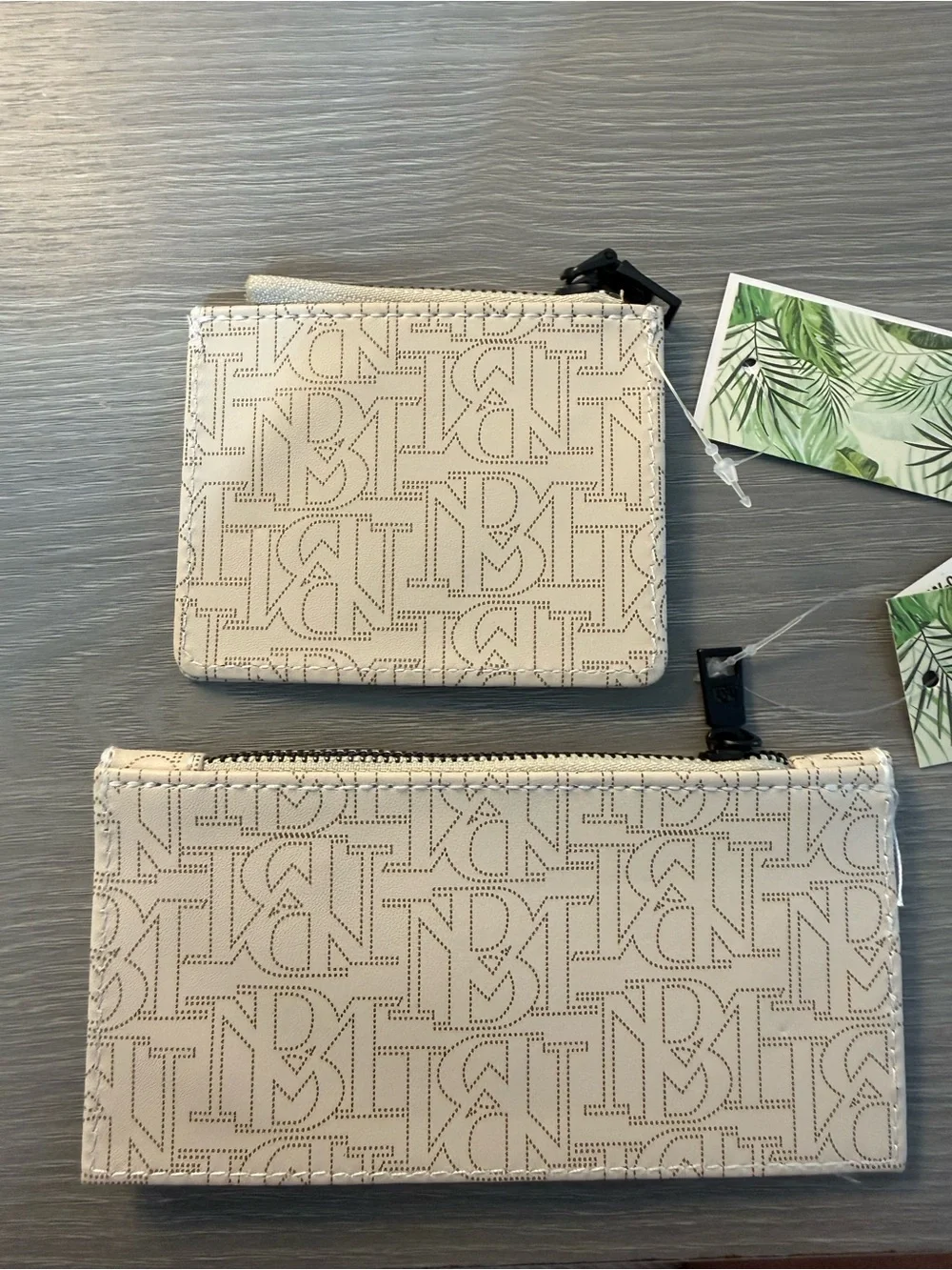 Badgley Mischka Cream Monogram Zip Wallet and Card Case Set set of 2